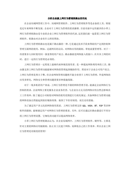 分析企业级上网行为管理软路由的用处