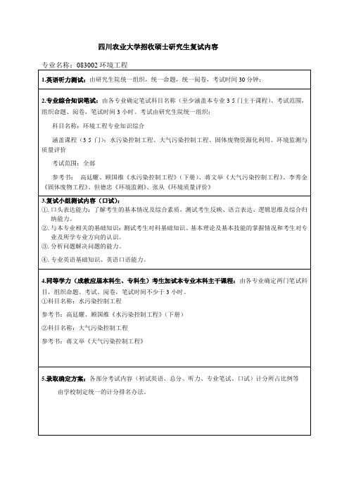 四川农业大学2007年招收硕士研究生复试方案