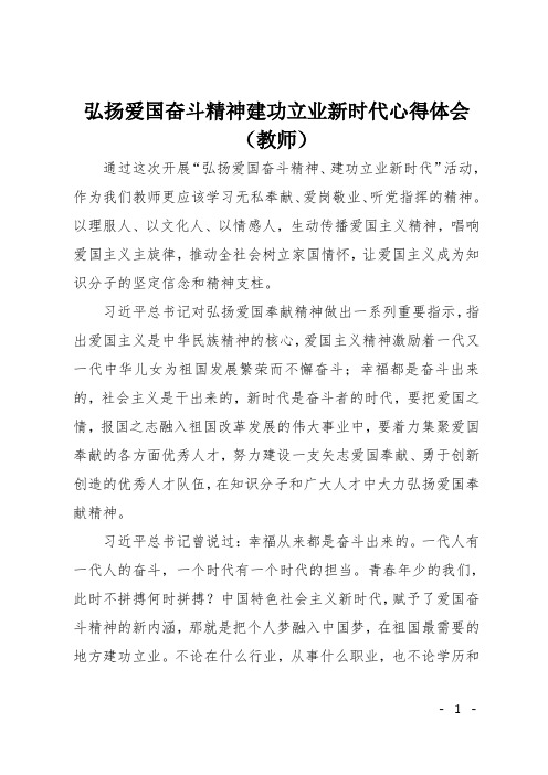 弘扬爱国奋斗精神建功立业新时代心得体会(教师)