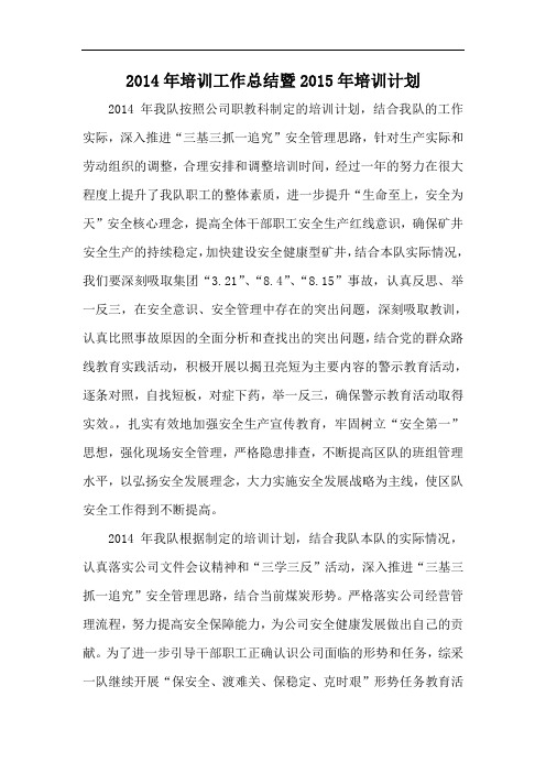 2014年培训工作总结暨2015年培训计划11.28