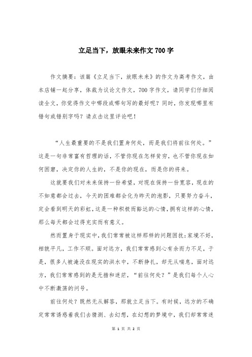 立足当下，放眼未来作文700字
