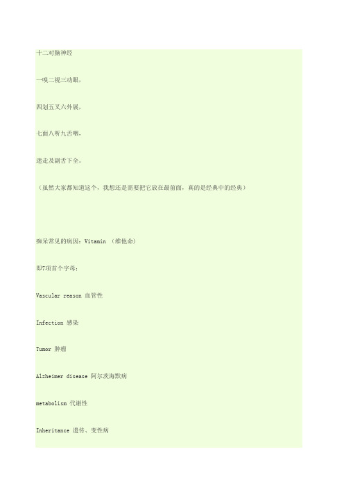 神经内科口诀