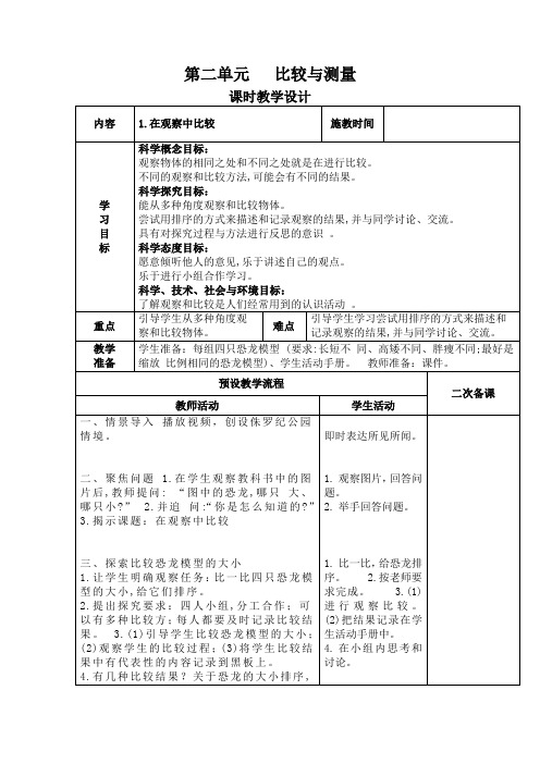 一年级科学(上)第二单元备课