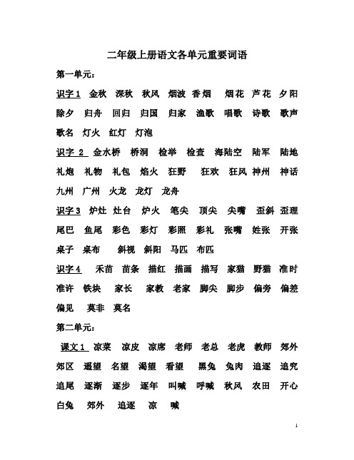 苏教版二年级上册词语