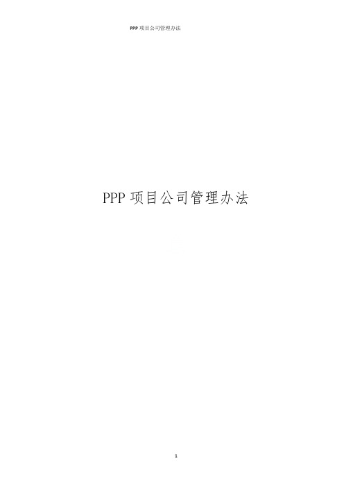 PPP项目公司管理办法