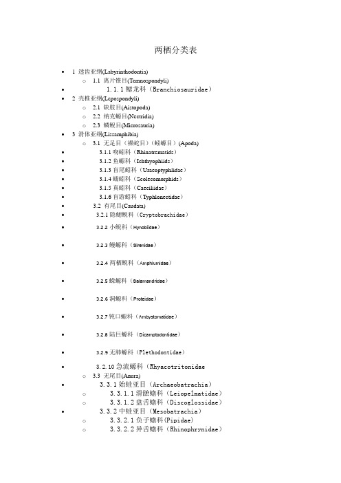 两栖类分类表