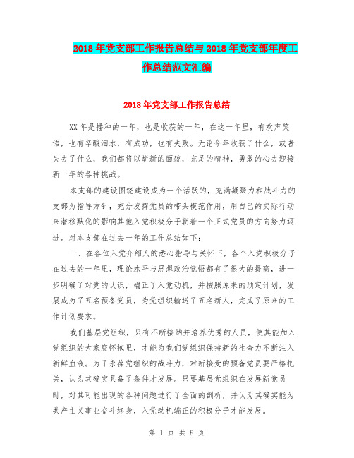 2018年党支部工作报告总结与2018年党支部年度工作总结范文汇编