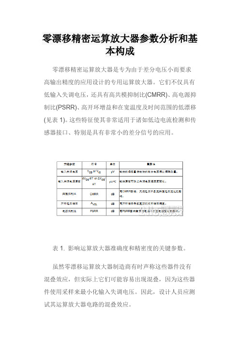零漂移精密运算放大器参数分析和基本构成