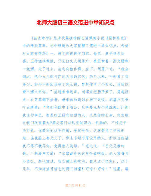 北师大版初三语文范进中举知识点