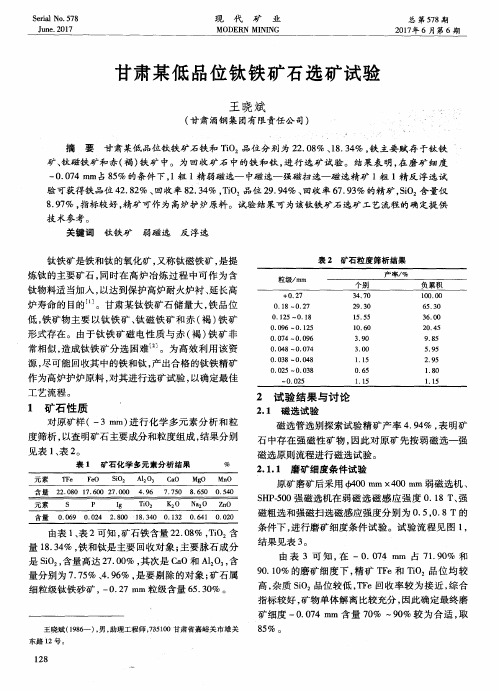 甘肃某低品位钛铁矿石选矿试验