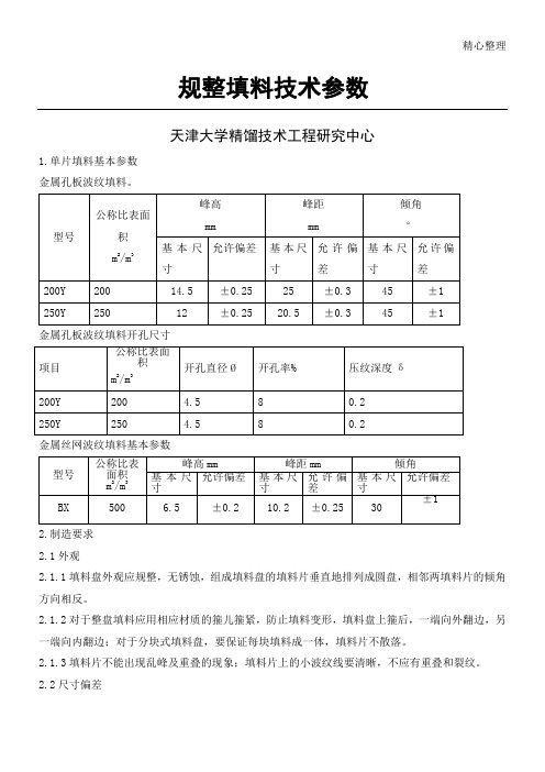 规整填料企业标准