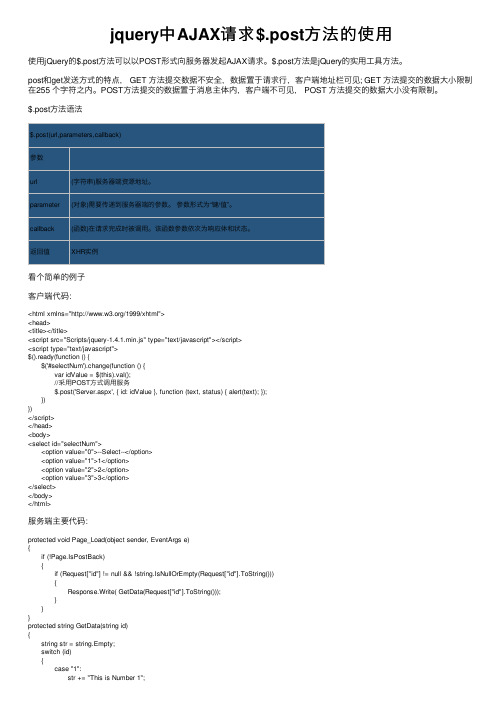 jquery中AJAX请求$.post方法的使用