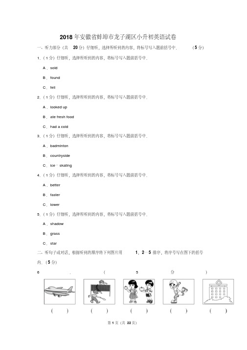 2018年安徽省蚌埠市龙子湖区小升初英语试卷(解析版)