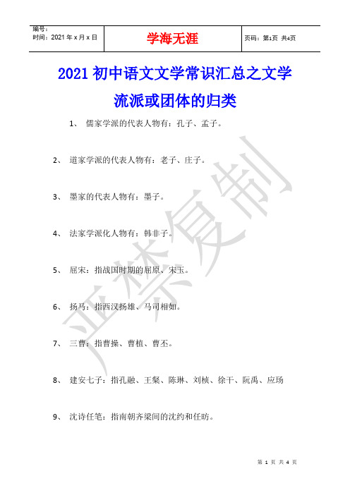 2021初中语文文学常识汇总之文学流派或团体的归类
