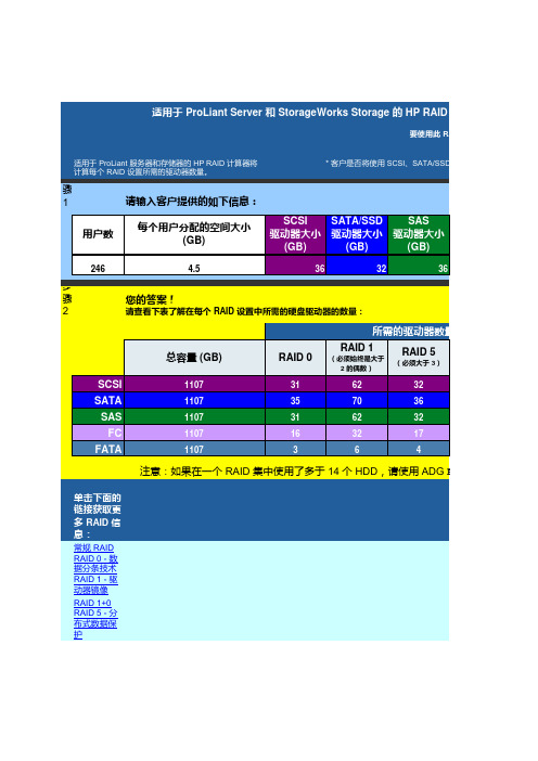 HP ProLiant Server 和 StorageWorks Storage 的 HP RAID 计算器