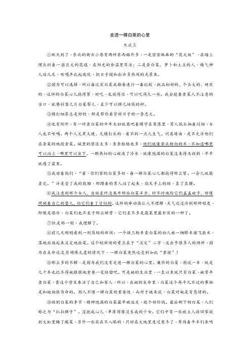 朱成玉《走进一棵白菜的心里》阅读练习及答案
