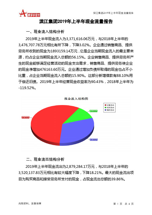 滨江集团2019年上半年现金流量报告