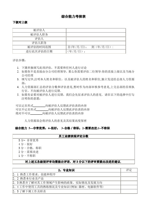 HR人力资源管理工具——考核激励类综合能力考核表