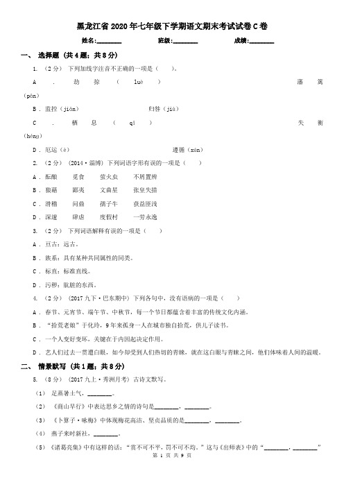 黑龙江省2020年七年级下学期语文期末考试试卷C卷(新版)