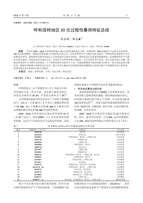 呼和浩特地区20次过程性暴雨特征总结