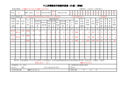 个人所得税自行纳税申报表(A表)