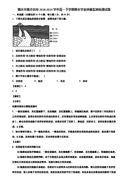 重庆市重点名校2018-2019学年高一下学期期末学业质量监测地理试题含解析
