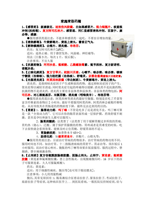 家庭常备药物大全