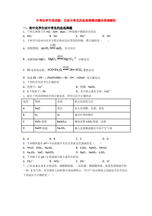 中考化学专项训练：生活中常见的盐易错测试题含答案解析