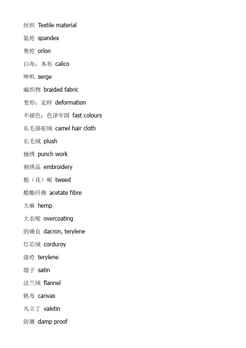 面料专业术语