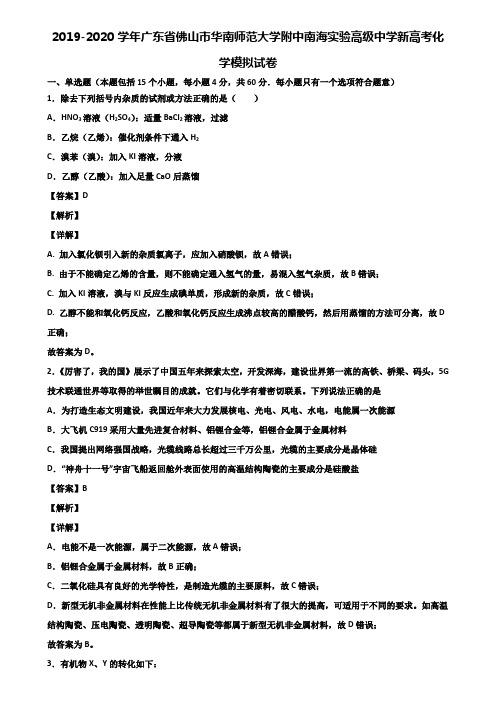 2019-2020学年广东省佛山市华南师范大学附中南海实验高级中学新高考化学模拟试卷含解析