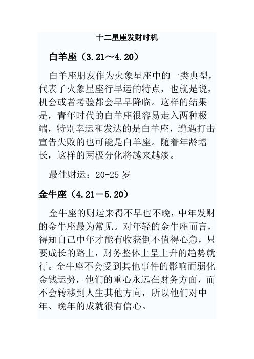 十二星座发财时机