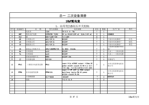 总一继保室设备清册