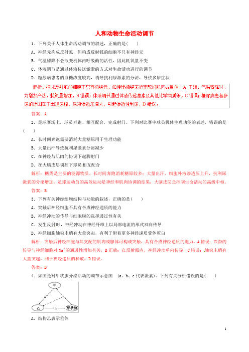 2019年高考生物考纲解读与热点难点突破专题09人和动物生命活动调节热点难点突破(含解析)