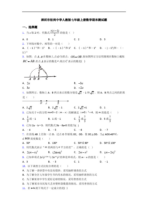 深圳市松岗中学人教版七年级上册数学期末测试题