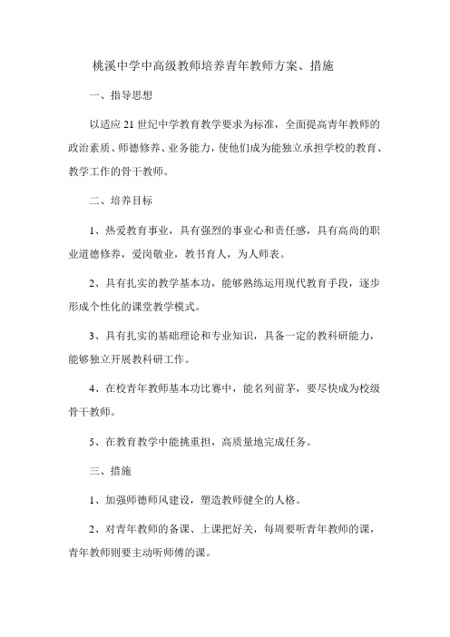 桃溪中学中高级教师培养青年教师方案