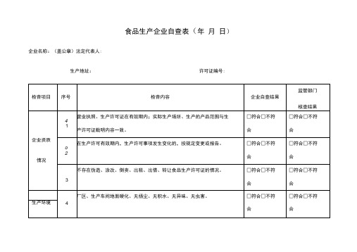 食品生产企业自查表