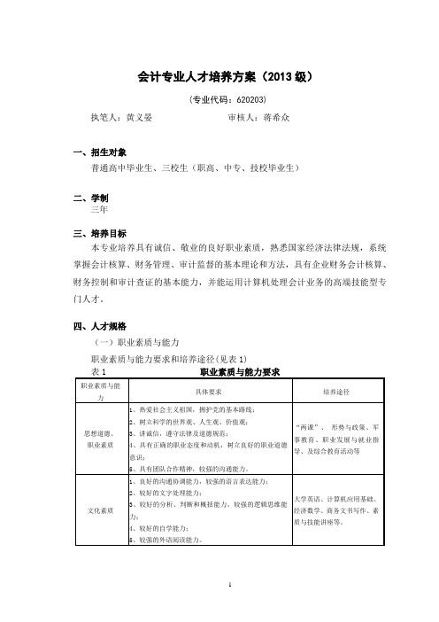 2013级会计专业人才培养方案