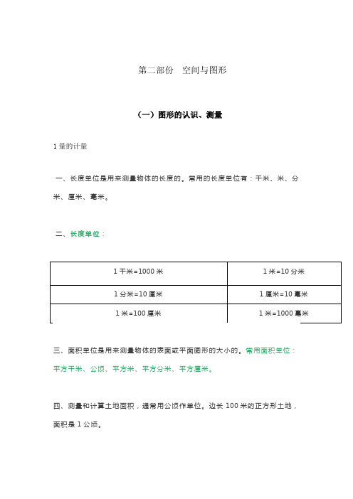 小学数学知识要点之空间与图形——图形的认识、测量