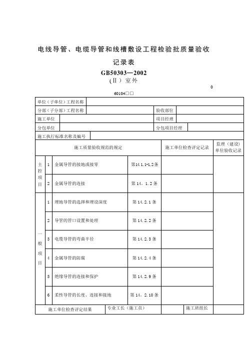 电线导管、电缆导管和线槽敷设工程检验批质量验收记录表