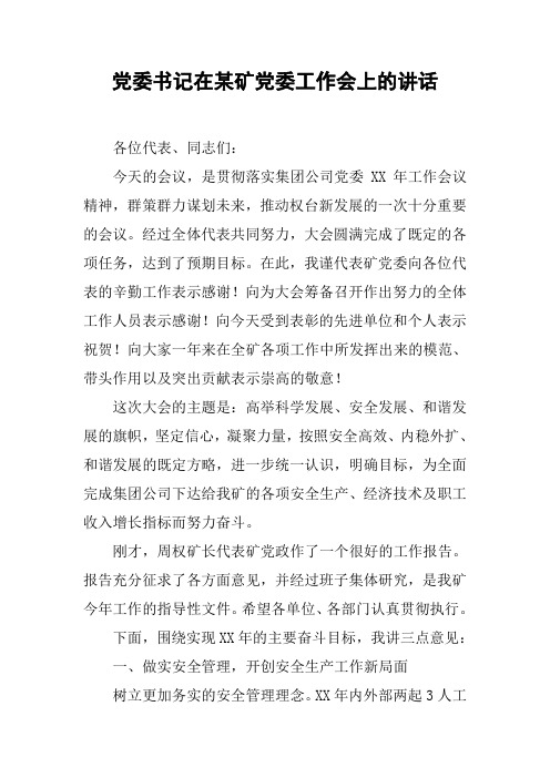 党委书记在某矿党委工作会上的讲话
