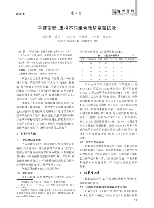 平菇菌糠、废棉不同组合栽培草菇试验