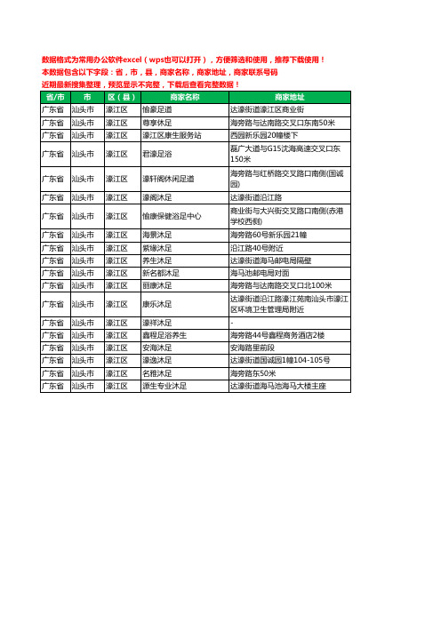 2020新版广东省汕头市濠江区足疗工商企业公司商家名录名单黄页联系电话号码地址大全19家