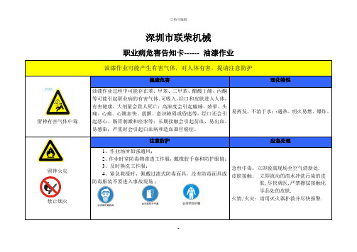 油漆作业职业病危害告知卡