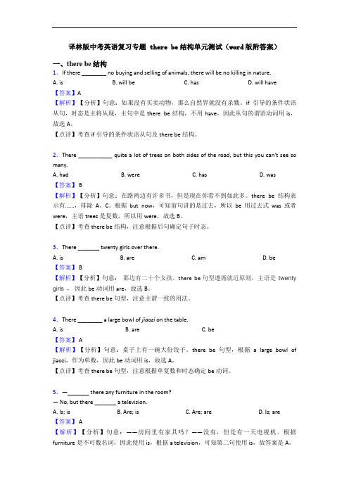 译林版中考英语复习专题 there be结构单元测试(word版附答案)