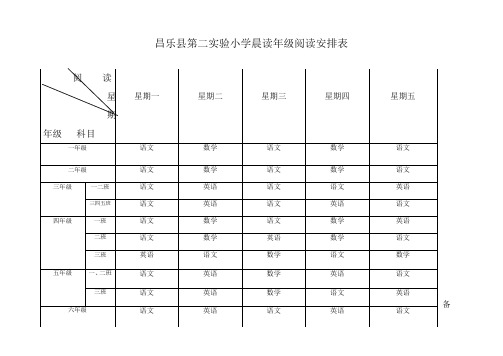 年级阅读表