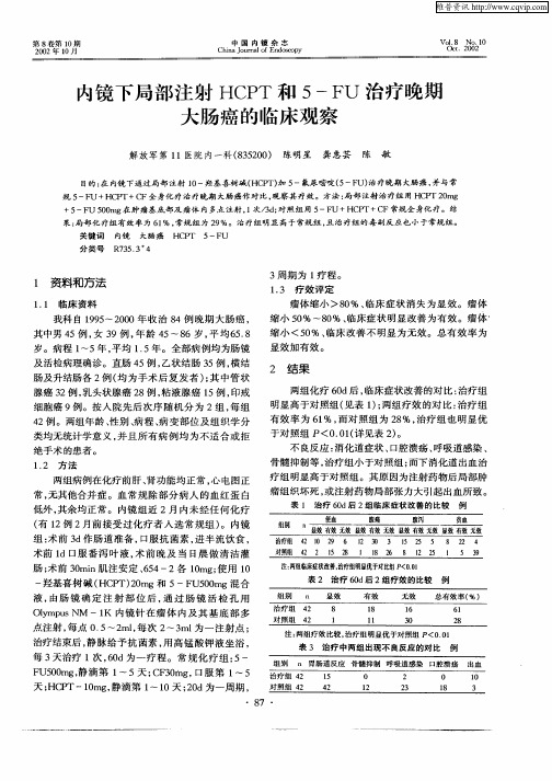 内镜下局部注射HCPT和5—FU治疗晚期在肠癌的临床观察