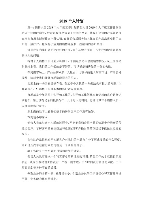 工作计划-2019个人计划 精品