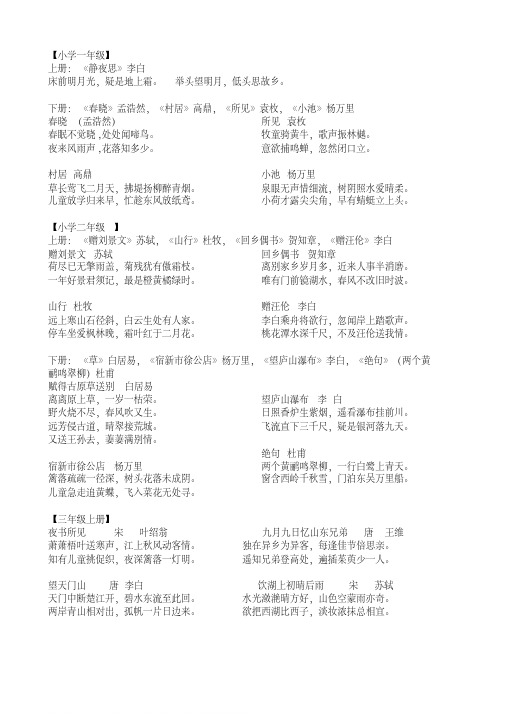 人教版小学一年级至五年级古诗词汇总