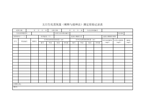五日生化需氧量(稀释与接种法)测定原始记录表