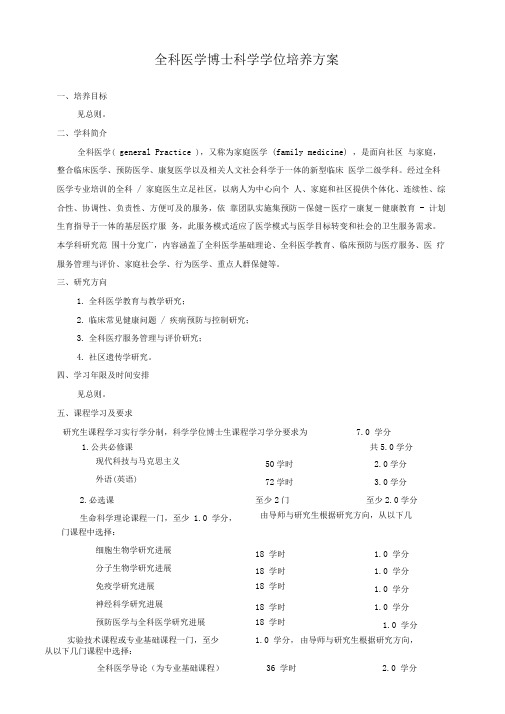 全科医学博士、硕士科学学位培养方案